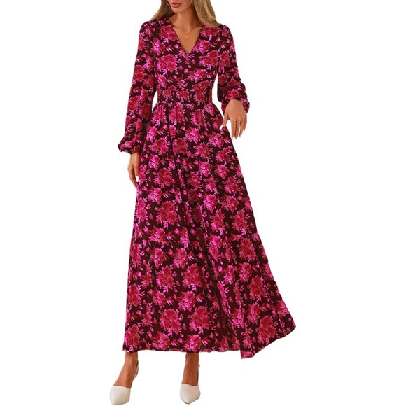 Flowy Floral Maxi Dress with Pockets - Ideal for Beach Vacations and Weddings - Picture 2 of 8